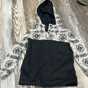 Aztec Patterned Kids Hoodie - Black and Cream